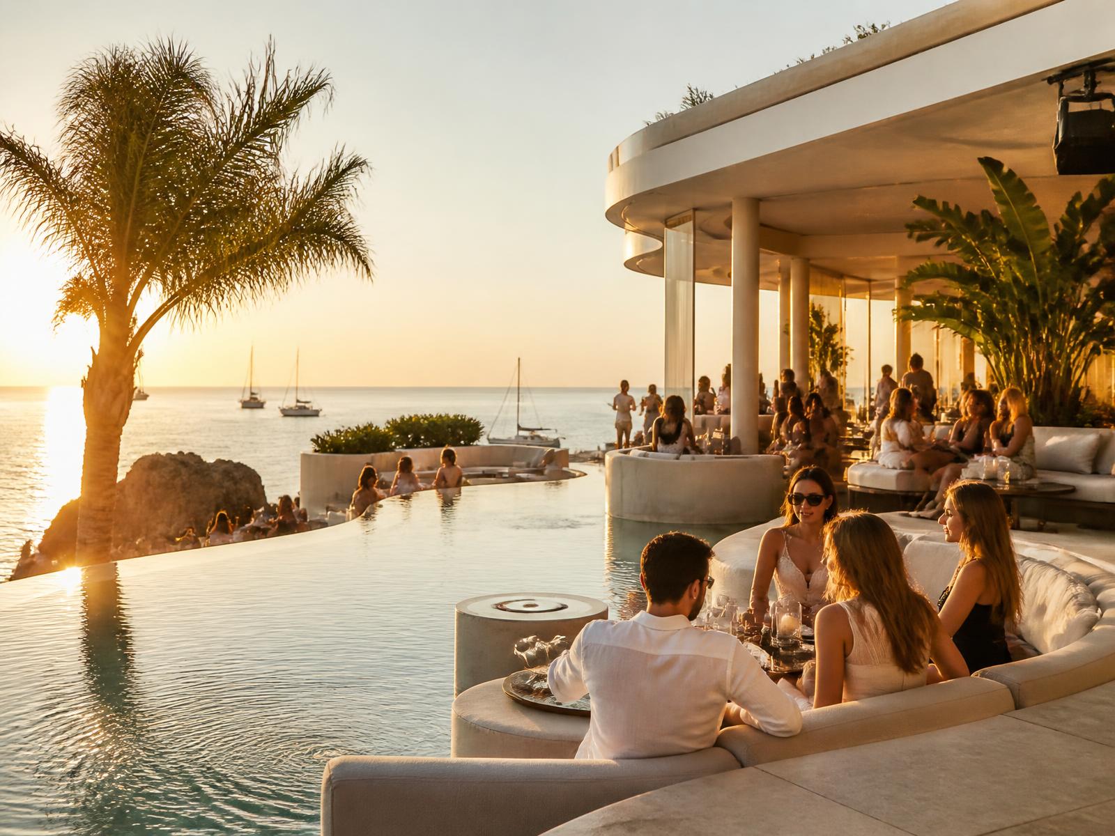 Luxury beach club at sunset